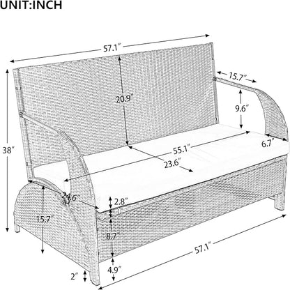 2-in-1 Convertible Picnic Upholstered Bench,57.1" Outdoor Loveseat,Portable Picnic Table Couch,Convertible to 4 Seats&1 Table,for Garden,Lawn,Backyard,Porch,Patio, Blue
