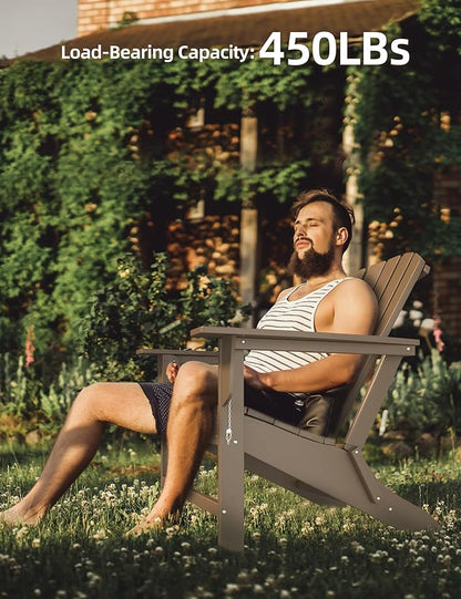 Folding Adirondack Chair - Durable HDPE Poly Lumber All-Weather Resistant, Foldable Oversized Balcony Porch Patio Outdoor Chair for Lawn, Backyard, Garden, Camping - Easy Installation, Pale Ocre