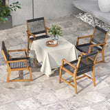 Tangkula Outdoor Acacia Wood Dining Chairs Set of 2, All-Weather Rope Woven Patio Chairs with Armrests - Photo 8