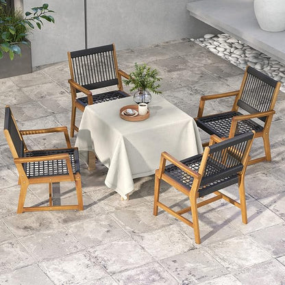 Tangkula Outdoor Acacia Wood Dining Chairs Set of 2, All-Weather Rope Woven Patio Chairs with Armrests, Outdoor Armchairs for Patio, Lawn, Garden, Backyard (1)
