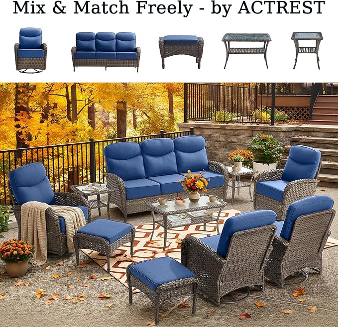 Outdoor Ottomans Patio Footrest Set of 2 - High Back Comfortable Brown Wicker Rattan Steel Frame Footstool Additional - Photo 6