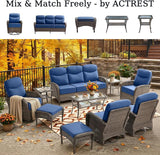 Outdoor Ottomans Patio Footrest Set of 2 - High Back Comfortable Brown Wicker Rattan Steel Frame Footstool Additional - Photo 6