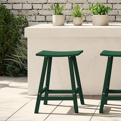 WestinTrends Malibu 24 Inch Outdoor Bar Stools, All Weather Resistant Poly Lumber Adirondack Counter Height Stools, Dark Green