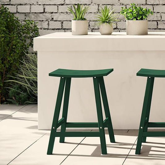 WestinTrends Malibu 24 Inch Outdoor Bar Stools, All Weather Resistant Poly Lumber Adirondack Counter Height Stools, Dark Green