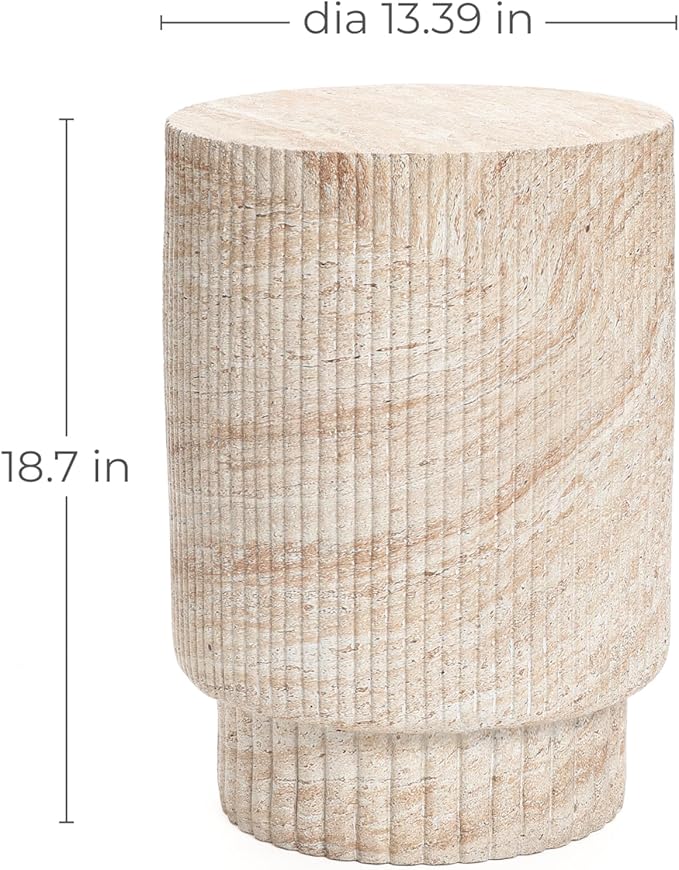 LuxenHome Outdoor Accent Side Table, 18'' Travertine-Style Outdoor Furniture - Photo 2