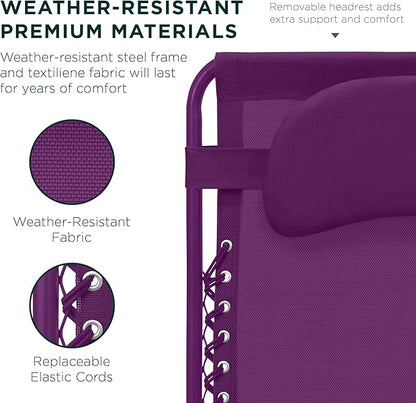 Best Choice Products Oversized Zero Gravity Chair, Folding Outdoor Patio Lounge Recliner w/Cup Holder Accessory Tray, Pillow - Amethyst