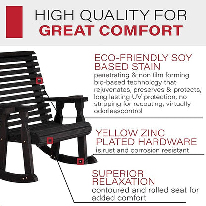 Amish Heavy Duty 600 Lb Roll Back Pressure Treated Rocking Chair with Cupholders (Semi-Solid Black Stain)