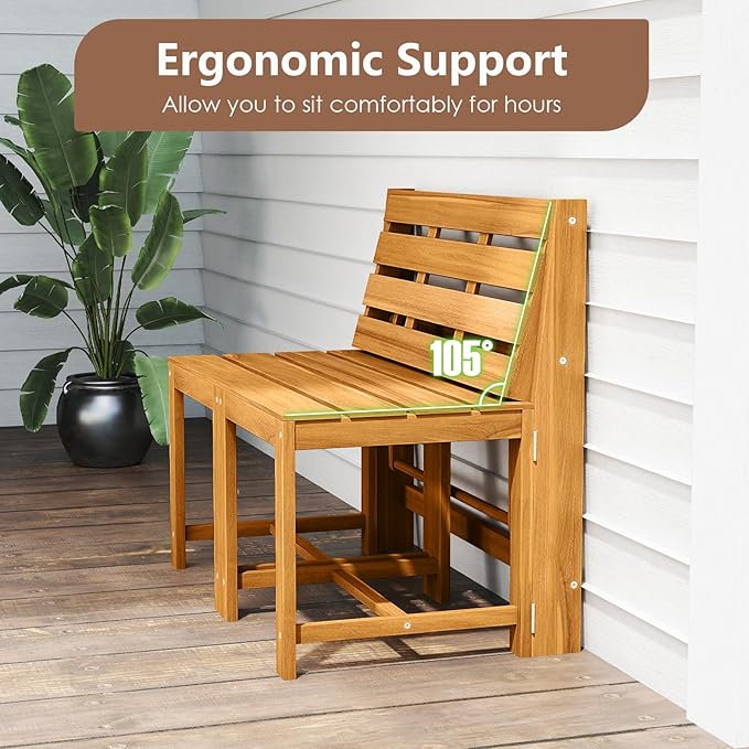 Tangkula 3-in-1 Outdoor Acacia Wood Loveseat Bench Furniture, Patio Table and Chairs Set with Plant Rack Design - Photo 8