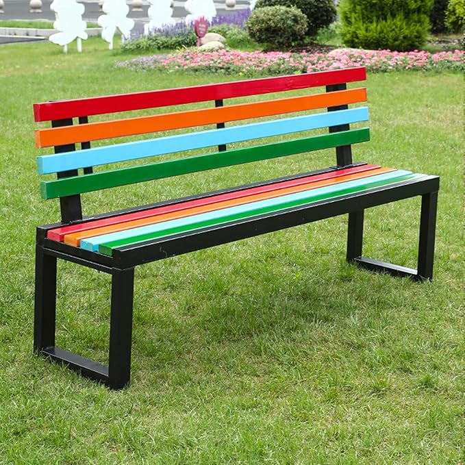 Outdoor Metal Garden Bench Seat, Park Benches with Anti-Rust Aluminum Steel Metal Frame, Slatted Seat, Patio Loveseat for Yard, Lawn, Porch, Choice of Colours(Color+black,B-39.4*15.7*31.5")