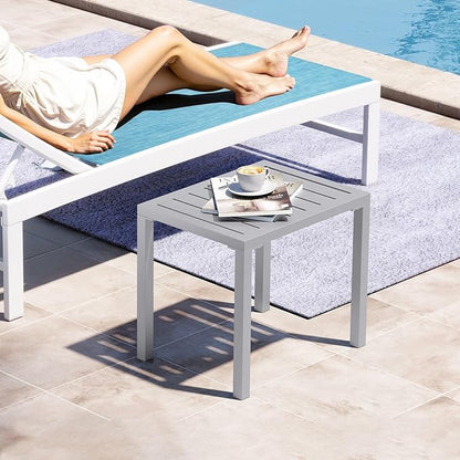 Crestlive Products Outdoor Side Table Set of 2, Aluminum Small Rectangular Coffee End Tables for Patio Balcony Pool Deck(Light Gray)
