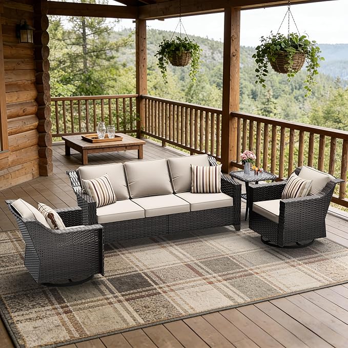 4 Pieces Patio Conversation Furniture Set - 1 Sofa, 2 Swivel Chairs, 1 Side Table - Photo 5