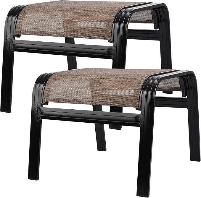 Patio Ottoman Outdoor Footstools Assembled Aluminum Footrest Small Seat for Balcony,Backyard 2 Pack Brown - Photo 1