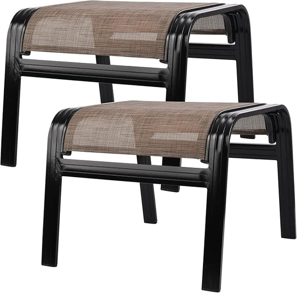 Patio Ottoman Outdoor Footstools Assembled Aluminum Footrest Small Seat for Balcony,Backyard 2 Pack Brown - Photo 1