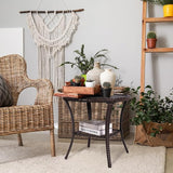 Outdoor Patio Side Table Small Brown Wicker Rattan End Table for Outside Storage Coffee Table with Poly Lumber Table - Photo 5