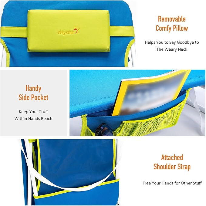 daystar SunnyFeel Beach Lounge Chair, Backpack Reclining Beach Chairs Lay Flat, Face Down Tanning Chair - Photo 4