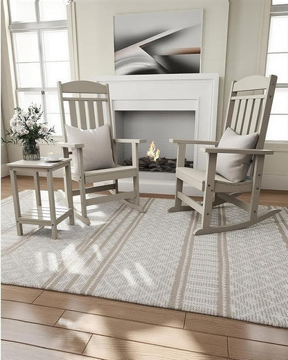 Outdoor Rocking Chairs Set of 4, Oversized High Back Patio Rocking Chairs, All Weather Porch Rocking Chairs for Outside. Sand