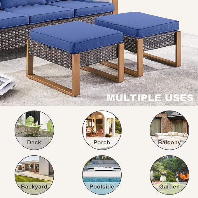 Rilyson Outdoor Ottoman Wicker Patio Footrest - 2 Piece Wicker Footrest Footstools Set with Sturdy Frame - Photo 4