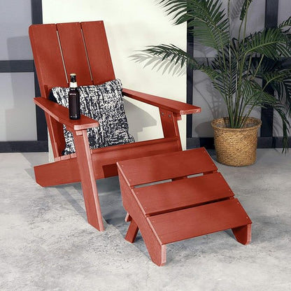 Highwood Italica Modern Adirondack Chair and Ottoman, 2-Piece Set, Rustic Red