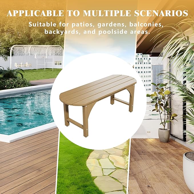 Outdoor Bench Garden Bench, HIPS 2-Person All-Weather Patio Dining Bench Outside Weatherproof Furniture for Garden, Porch & Park (Brown)
