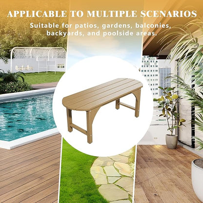 Outdoor Bench Garden Bench, HIPS 2-Person All-Weather Patio Dining Bench Outside Weatherproof Furniture for Garden, Porch & Park (Brown)