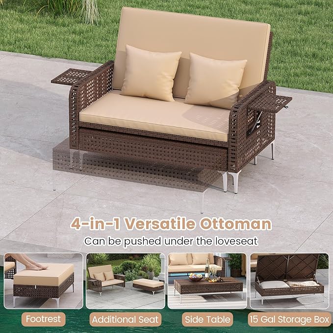 Tangkula Patio Rattan Daybed with 4-Level Adjustable Backrest - Photo 7