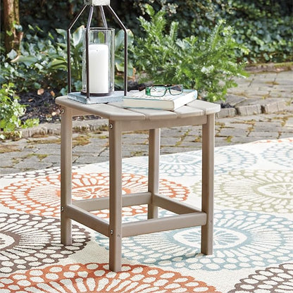 Signature Design by Ashley Sundown Treasure Outdoor Patio HDPE Weather Resistant End Table, Brown