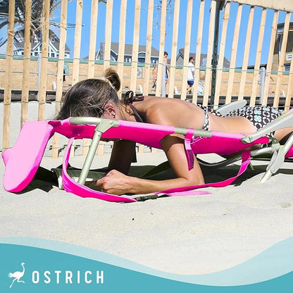 Ostrich the Deluxe 3N1 Lightweight Lawn Beach Reclining Lounge Chair with Footrest, Outdoor Furniture for Patio, Balcony, Backyard, or Porch, Pink