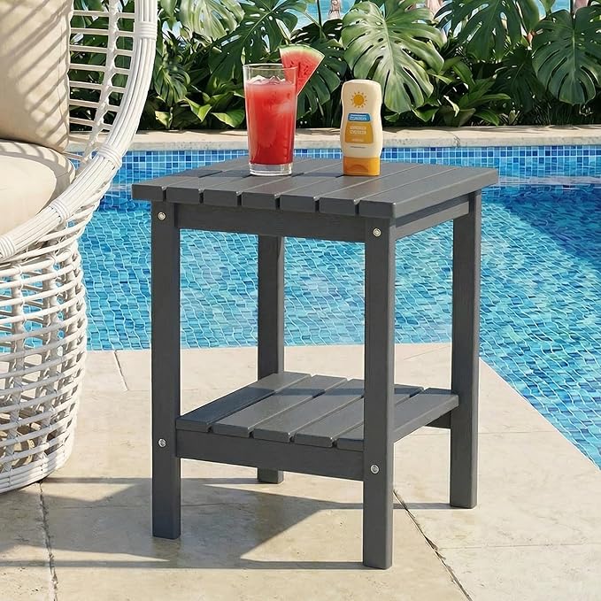 PASAMIC 2-Tier Adirondack Square Outdoor Side Table, HDPE Small Outdoor Table, Patio End Table for Patio, Pool, Backyard - Photo 1