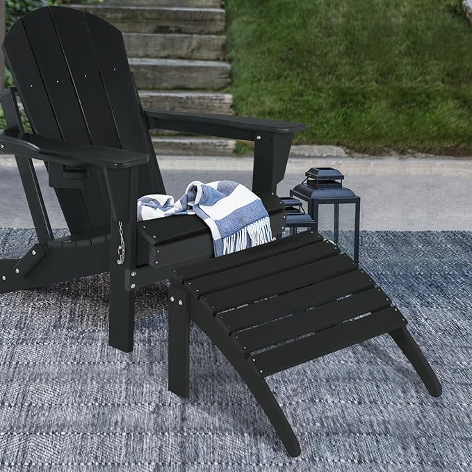 Adirondack Footrest - Outdoor Weather Resistant Adirondack Footrest, Ottoman, Chair Companion, Folding Footstool for Patio, Pool, Garden, Backyard & Lawn (Black)