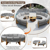 Quarte Outdoor Acacia Wood Round Sofa Set, Sectional Sets with Coffee Table, 6-Person Seating Group for Garden - Photo 4