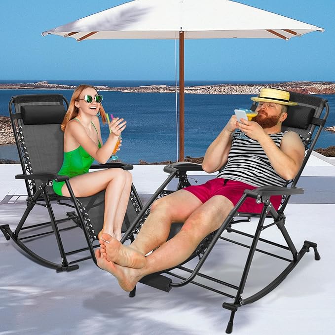 MoNiBloom Oversized Patio Rocking Chair Set of 2 Zero Gravity Chair XL - Photo 4