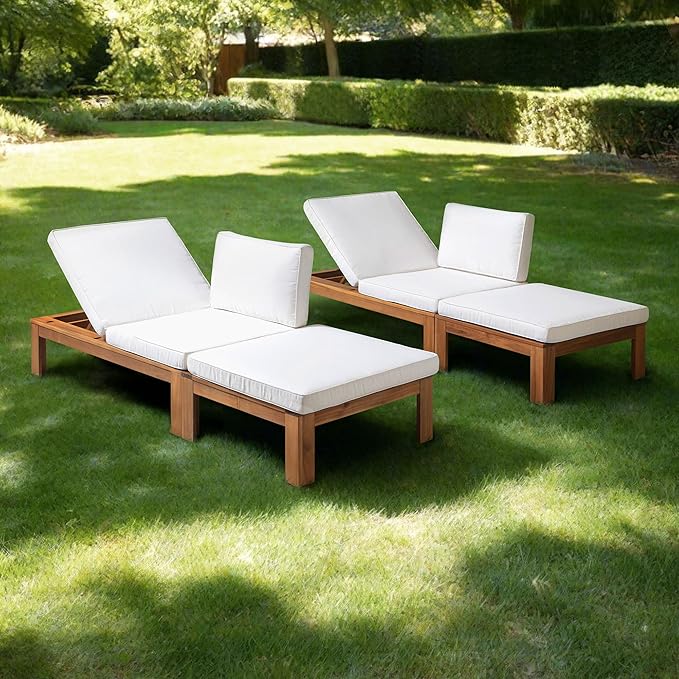 Teamson Home - Outdoor 2 Piece Acacia Modular Sectional Set with Cushions - Photo 4