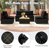Tangkula 5 Piece Rattan Sofa Set, Outdoor Wicker Furniture Set w/Seat & Back Cushions, Square Coffee Table - Photo 7