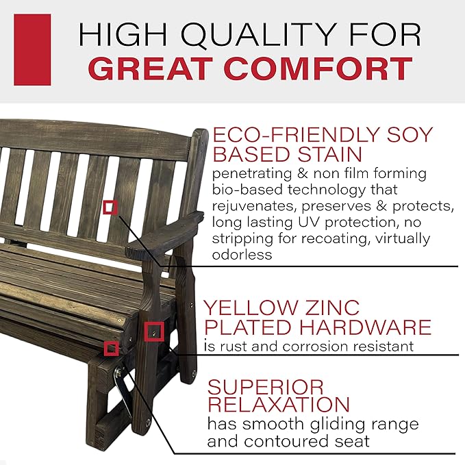 Amish Casual Heavy Duty 800 Lb Mission Pressure Treated Porch Glider (4 Foot, Dark Walnut Stain) - Photo 5