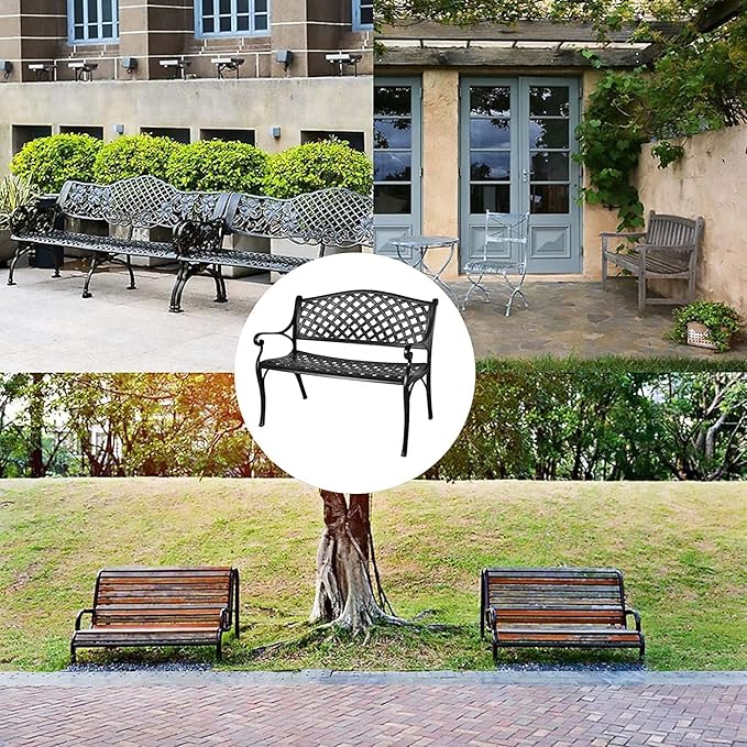 Grepatio Outdoor Patio Garden Bench All-Weather Cast Aluminum Loveseats Park Yard Furniture Porch Chair Work Entryway - Photo 4