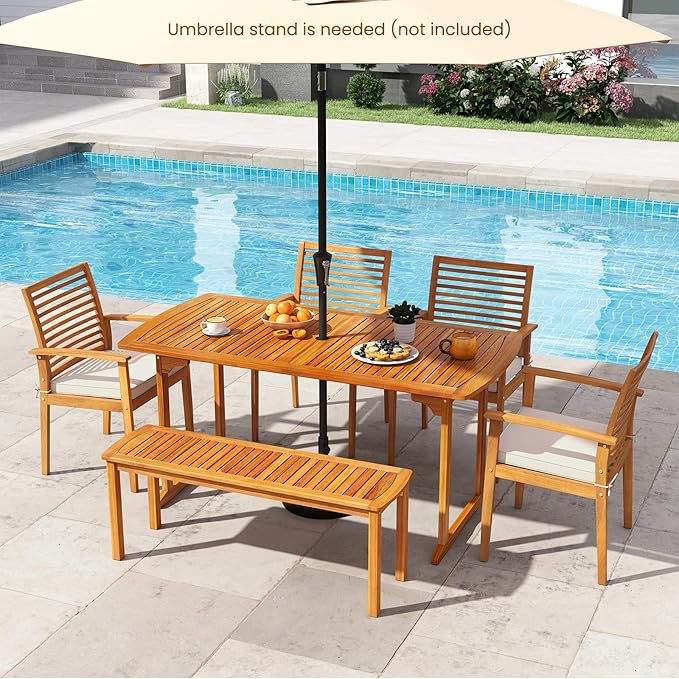 RELAX4LIFE Wood Patio Outdoor Bench - 48’’ Backless Acacia Wooden Dining Bench w/Slatted Seat, 2-Person Farmhouse Indoor Outside Furniture for Entryway Garden Park Porch Poolside, 800LBS Max Load (1)