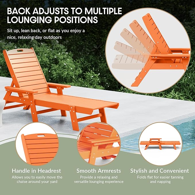 WestinTrends Malibu Poly Reclining Chaise Lounge (Set of 2) Orange