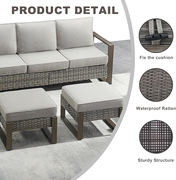 Rilyson Outdoor Ottoman Wicker Patio Footrest - 2 Piece Wicker Footrest Footstools Set with Sturdy Frame - Photo 3
