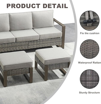Rilyson Outdoor Ottoman Wicker Patio Footrest - 2 Piece Wicker Footrest Footstools Set with Sturdy Frame,All-Weather PE Wicker, Thick Cushions for Deck Porch Garden(Mixed Grey/Grey)