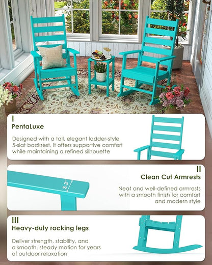GREENVINES Outdoor-Rocking-Chair | HDPE Plastic | Patio Rockers | Porch Rocker Chairs | Shaker | Oversized | High Ladder Back | Big & Tall | PentaLuxe |Aqua