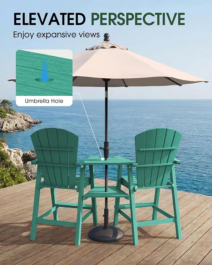 Tall Adirondack Chairs Set of 4, HDPE High Adirondack Chairs with Double Removable Trays, All Weather Outdoor Barstools for Patio, Balcony, Backyard, Deck and Garden, Lakeblue