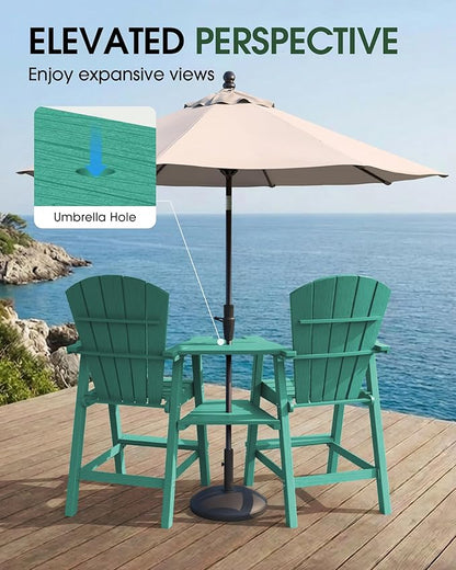 Tall Adirondack Chairs Set of 2, HDPE High Adirondack Chairs with Double Removable Trays, All Weather Outdoor Barstools for Patio, Balcony, Backyard, Deck and Garden, Lakeblue