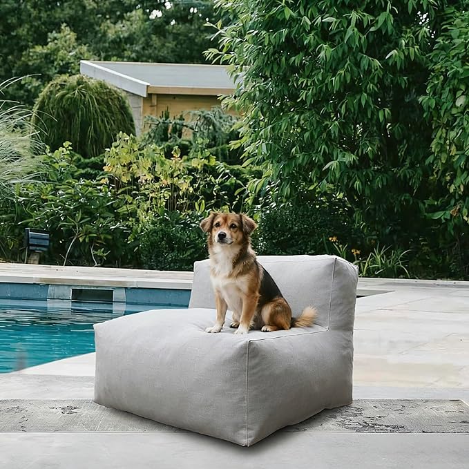 Patio Armless Chair, Outdoor Middle Bean Bag Chair, Daybed Sofa Comfy Couch, Modular Patio Sectional Sofa, Water-Resistant Olefin Fabric, High-Density Foam Filled, Comfy Lounge Seat, Light Gray