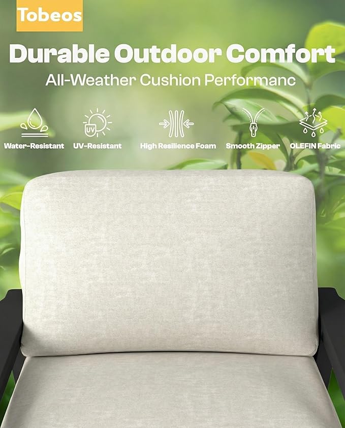 Patio Furniture Set, HDPE Outdoor Sofa Set with Beige Washable Cushions, Patio Conversation Sets for Lawn, Garden, Porch, Balcony & Deck, Durable Outdoor Sectional Furniture (Black Frame)