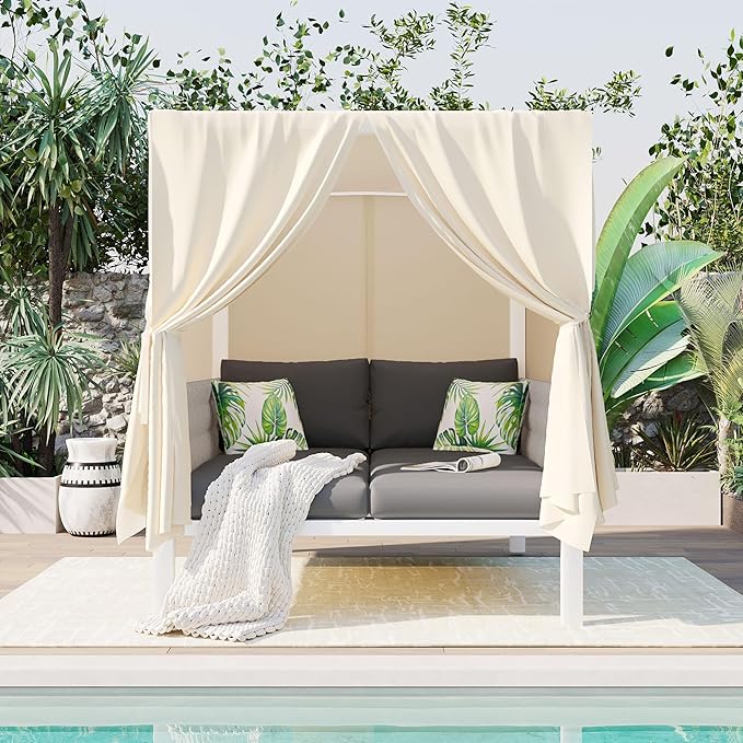 Merax Outdoor Patio Daybed with Soft Cushions and Curtains - Photo 2