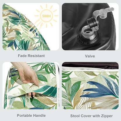 LVTXIII Inflatable Stool Ottoman Footrest with Handle, Decorative Fade-Resistant Foot Stool, Indoor or Outdoor Pouf for Home Garden and Camping Use, 31x31x14, Lush Leaf Green