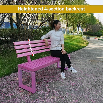 Outdoor Patio Benches, Garden Metal Bench with Backrest, for Front Porch, Yard, Patio, Entryway, Park, 500kg/1100lbs Load Bearing(Purple,150cm/59in)