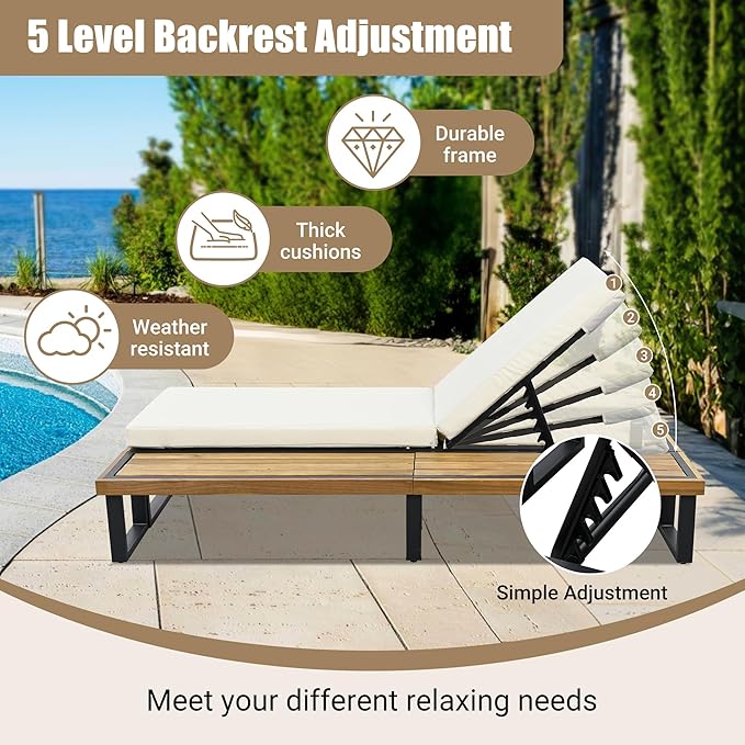 Merax Outdoor Chaise Lounge Chair Sofa, Couch with 5-Position Adjustable Backrest, Reclining with Cushion - Photo 5