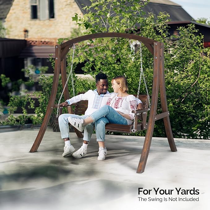 VINGLI 5FT Porch Swing Frame, 1000LBS Heavy Duty A-Frame Wooden Porch Swing Stand with Curved Arc Top - Photo 7