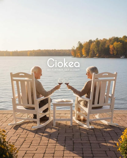 Ciokea Oversized Outdoor Rocking Chairs Set of 3, 380lbs Heavy-Duty Large Patio Rocker, High Back Cozy Porch Chairs, Weather Resistant Patio Rocking Chairs for Outside, Fire Pit, Deck, White